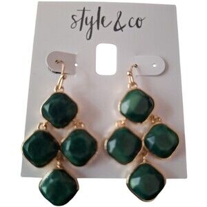 Style & Co. Green Large Stone Kite Wire Drop Earrings